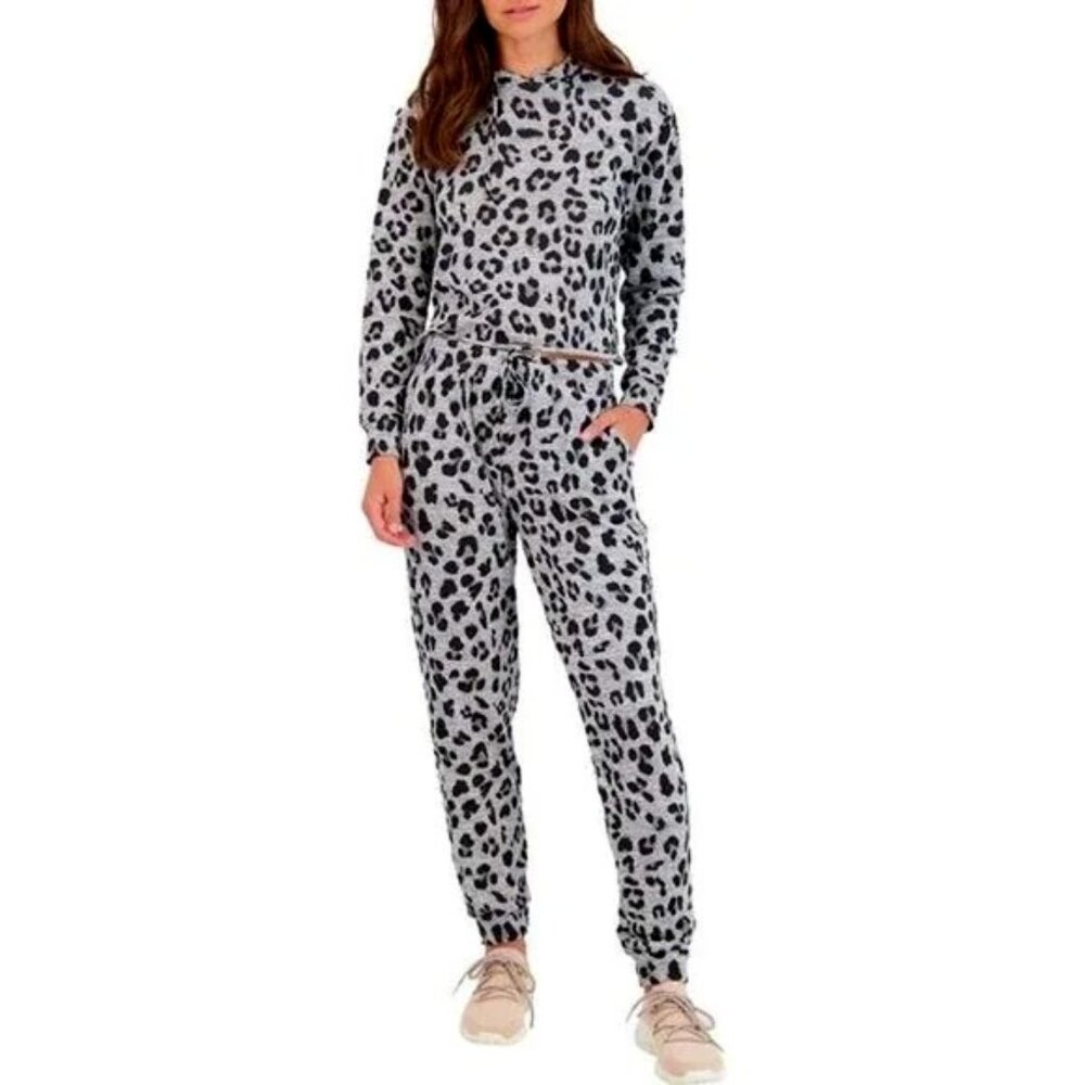 NWT CATHERINE MALANDRINO Cheetah Print Jogger Pant & Hoodie Athleisure SET XL